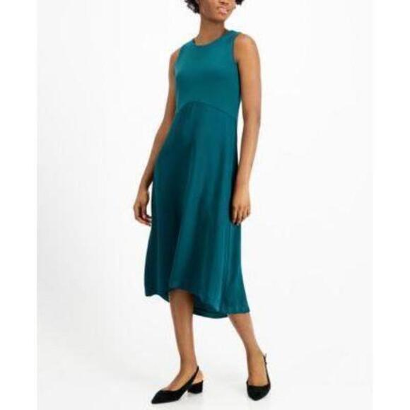 Alfani Petite Mixed-Media Midi Dress Teal Motif PM - Picture 1 of 1